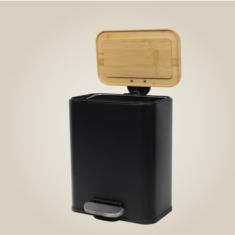 Wąski kosz łazienkowy z bambusem ZETRU, 5 l