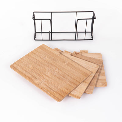 Deski do krojenia bambusowe, 4 sztuki na metalowym stojaku