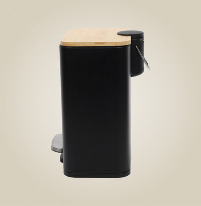 Wąski kosz łazienkowy z bambusem ZETRU, 5 l