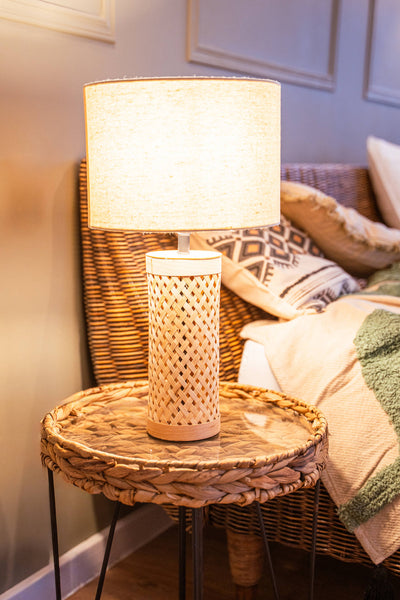 Lampka stołowa SALMA z bambusową podstawką, 47 cm