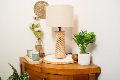 Lampka stołowa SALMA z bambusową podstawką, 47 cm