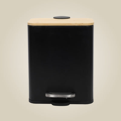 Wąski kosz łazienkowy z bambusem ZETRU, 5 l