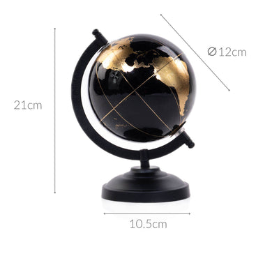 Globus dekoracyjny czarny ze złotą mapą, 22 cm
