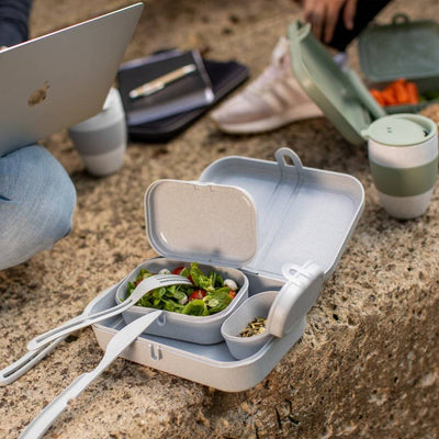 Lunchbox z przegródkami PASCAL READY, zestaw 3 pojemniczków + sztućce, KOZIOL