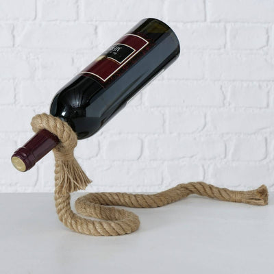 Żelazny stojak na butelkę wina, opleciony liną, 15 x 16 cm