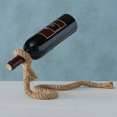 Żelazny stojak na butelkę wina, opleciony liną, 15 x 16 cm