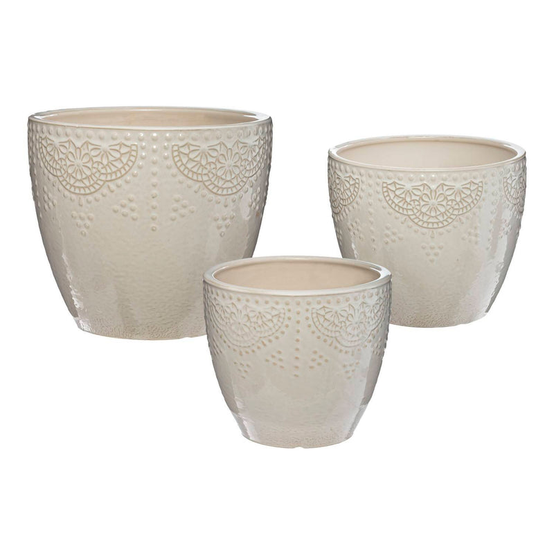 OUTLET Doniczki ceramiczne, 3 sztuki, z ornamentem