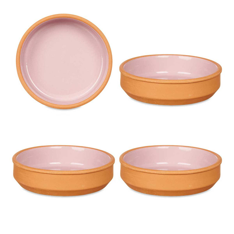 Naczynia gliniane, miski ze szkliwionym wnętrzem, różowe