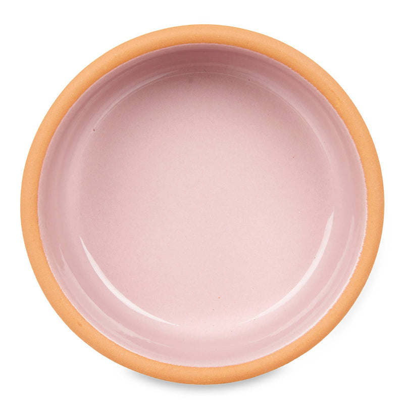 Naczynia gliniane, miski ze szkliwionym wnętrzem, różowe