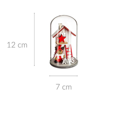 Kopuła szklana z drewnianym domkiem świątecznym, 12 cm