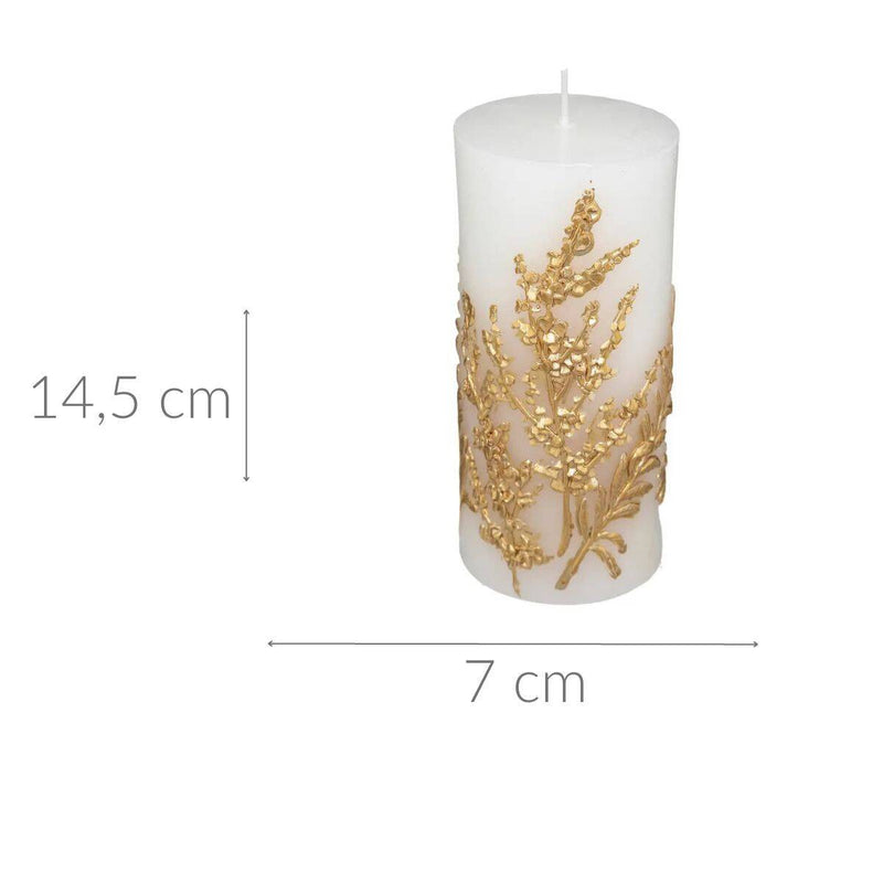 Ozdobna świeca ze złotym motywem roślinnym, 14,5 cm