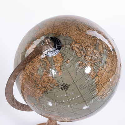 Dekoracyjny globus vintage, podstawa z drewna mango, 32 cm