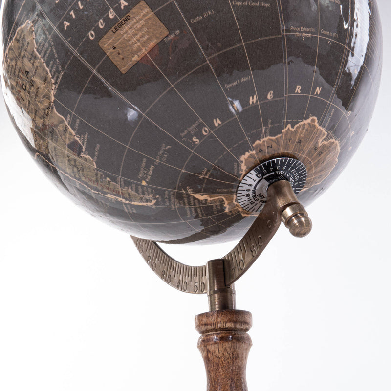 Dekoracyjny globus vintage, podstawa z drewna mango, 32 cm