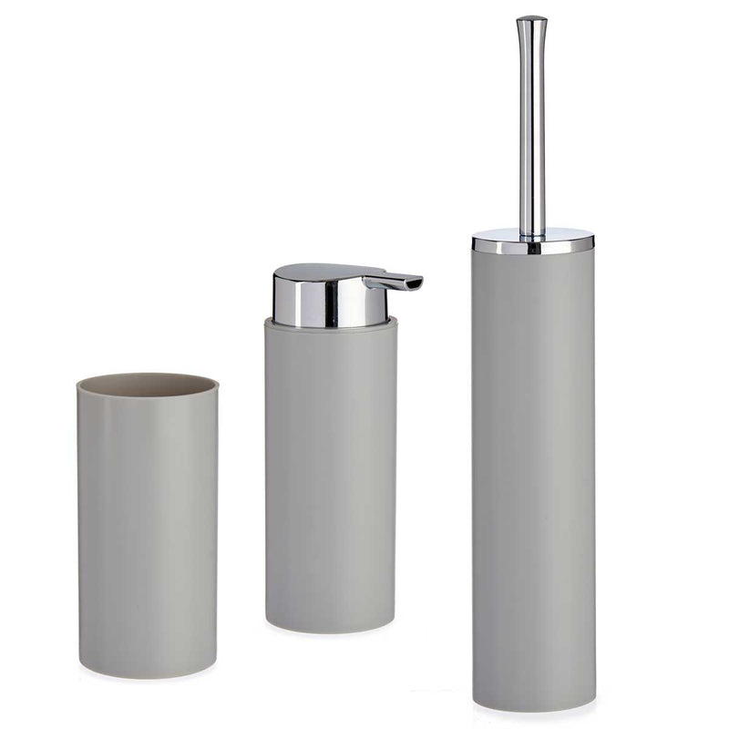 Plastikowe akcesoria do łazienki ze srebrnymi uchwytami, 3 elementy