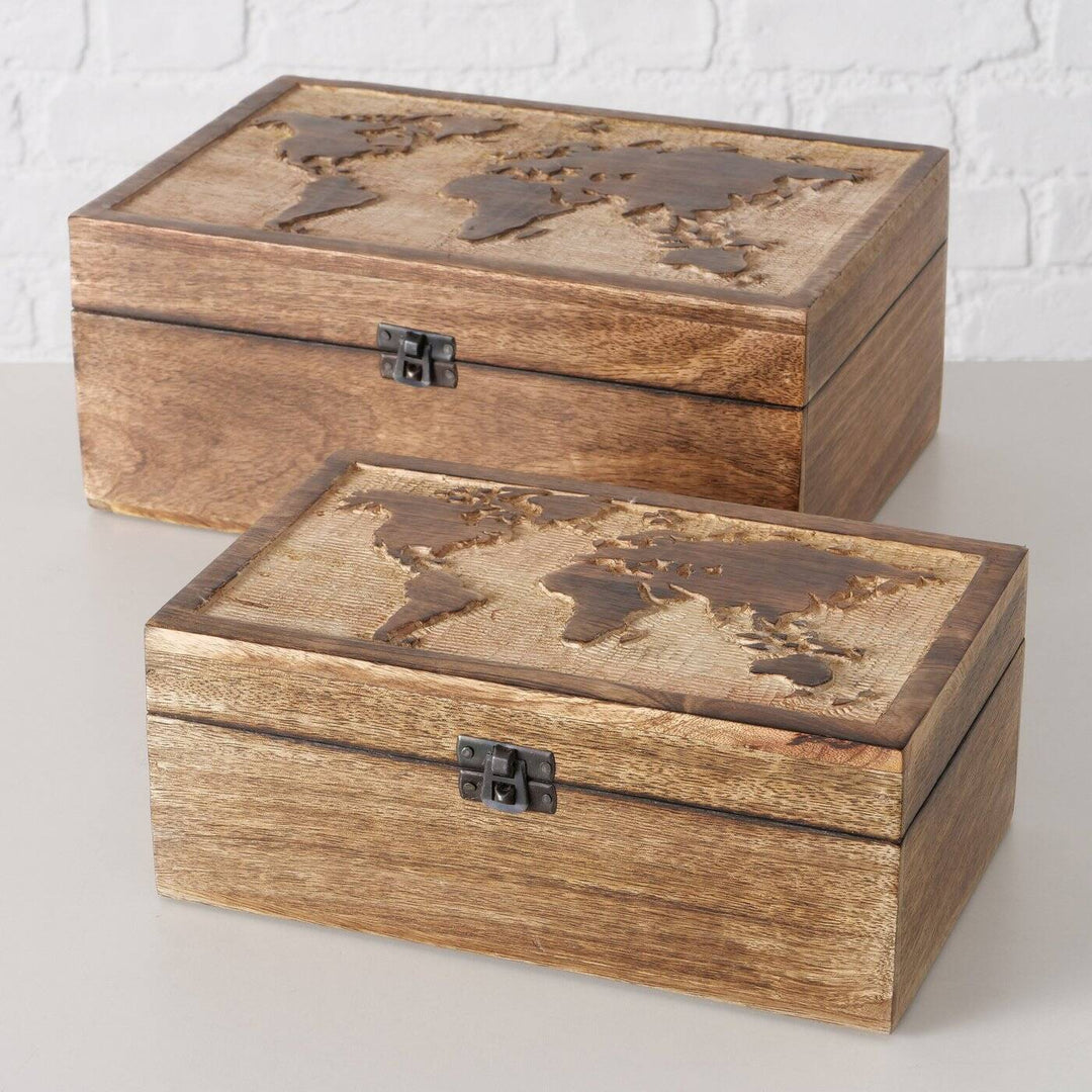 Pudełka drewniane zamykane MAPY, 2 sztuki – EDAXO