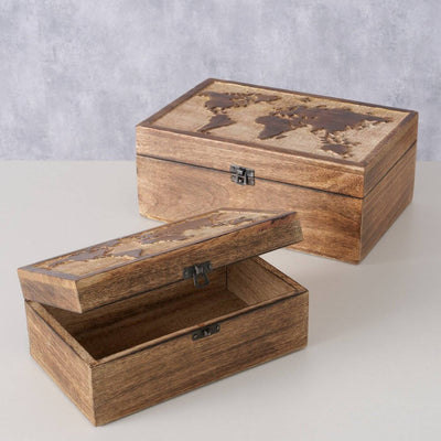Pudełka drewniane zamykane MAPY, 2 sztuki