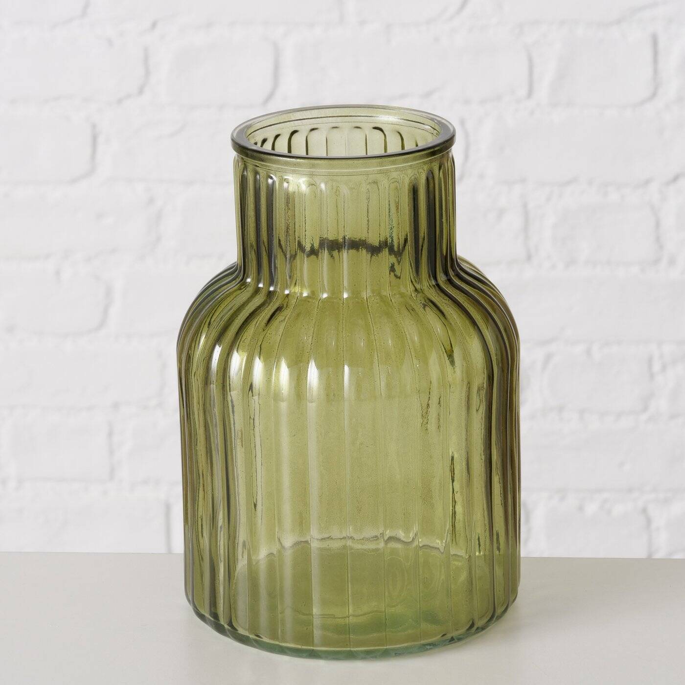 Wazon szklany RELEA, zielony, ryflowane szkło, 20 cm