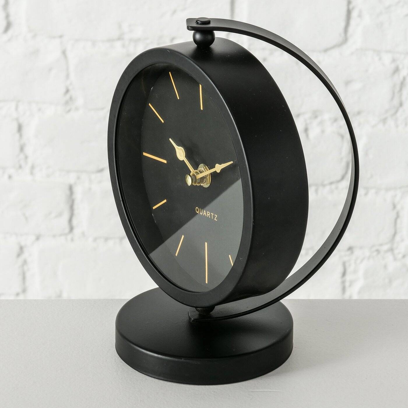 Zegar stołowy czarny BALIA, złote wskazówki, 20 cm