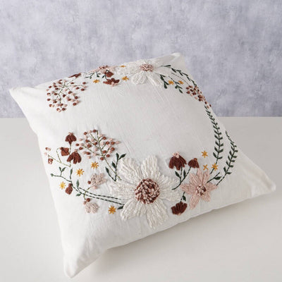 Poduszka dekoracyjna haftowana w kwiaty FLOWER, 45 x 45 cm