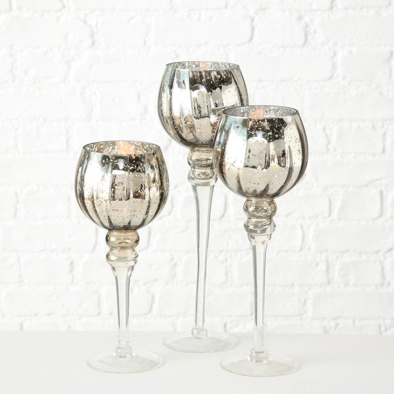 Szklane świeczniki, wysokie kielichy, w szampańskim kolorze, 3 sztuki