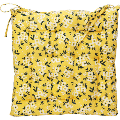 Poduszka na krzesło, białe kwiatki na żółtym tle, bawełna, 40 x 40 cm