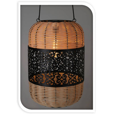 Lampion solarny, elementy z plecionki i dekoracyjny ornament, Ø 24 x 36 cm