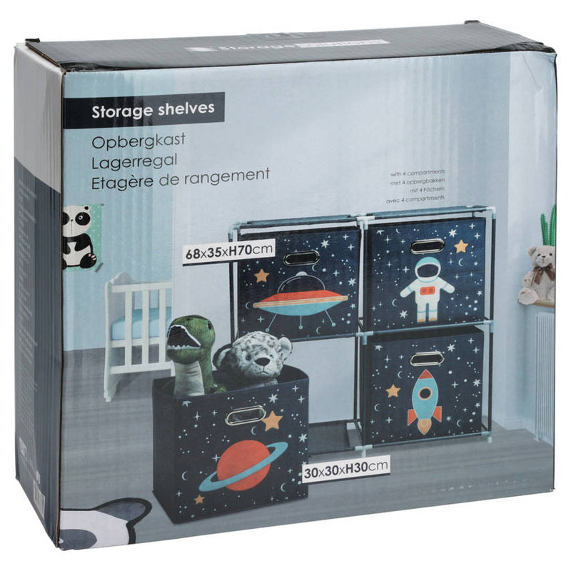 Regał na zabawki z pojemnikami Misja kosmiczna, 68 x 35 x 70 cm