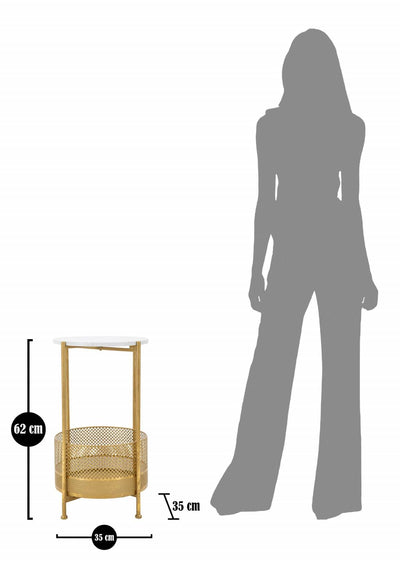 Stolik kawowy z koszem, złoty stelaż, Ø 35 cm