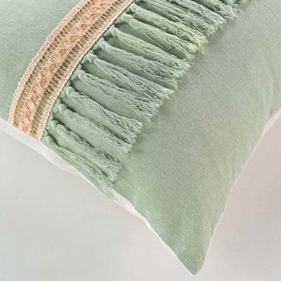 Ozdobna poduszka bawełniana z jutowym dekorem i frędzlami JANARA, 45 x 45 cm