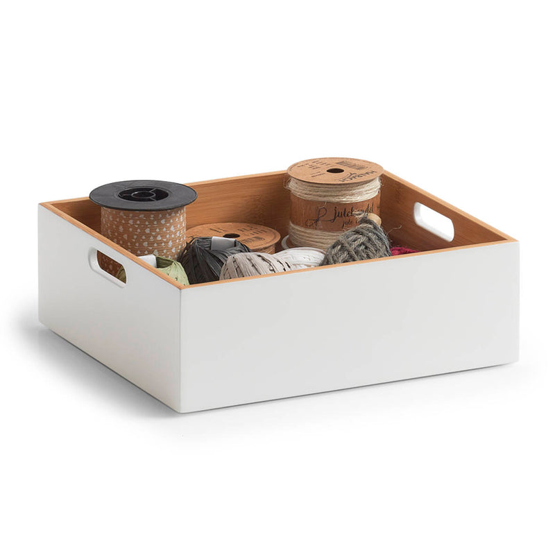Storage Box, bamboo, white 30x27x10,5