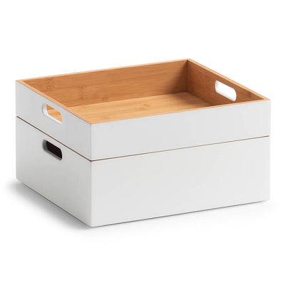 Storage Box, bamboo, white 30x27x10,5