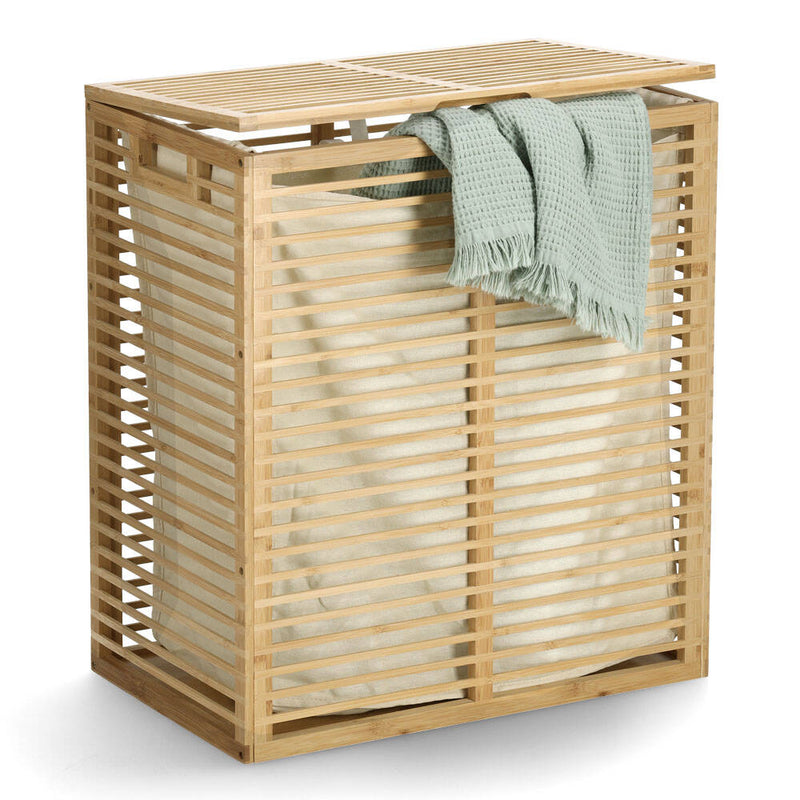 Zamykany kosz na pranie, bambusowy, 53,5 x 33 x 61 cm