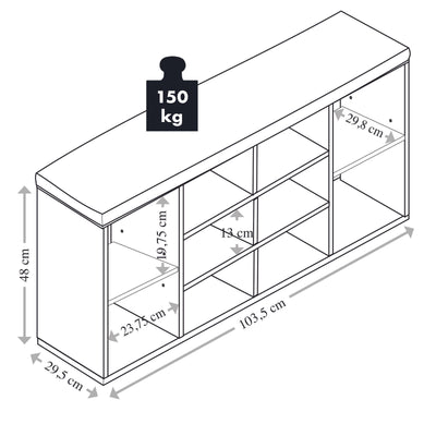 Szafka na 10 par butów, z siedziskiem, 103,5 x 48 cm