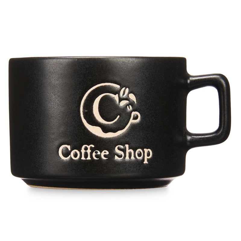 Zestaw 4 ceramicznych kubków na metalowym stojaku COFFEE SHOP, 180 ml