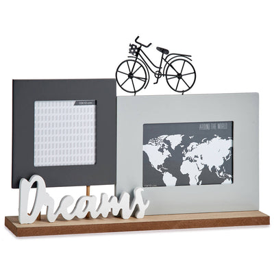 Stojąca ramka na 2 zdjęcia, ozdobny napis i rower