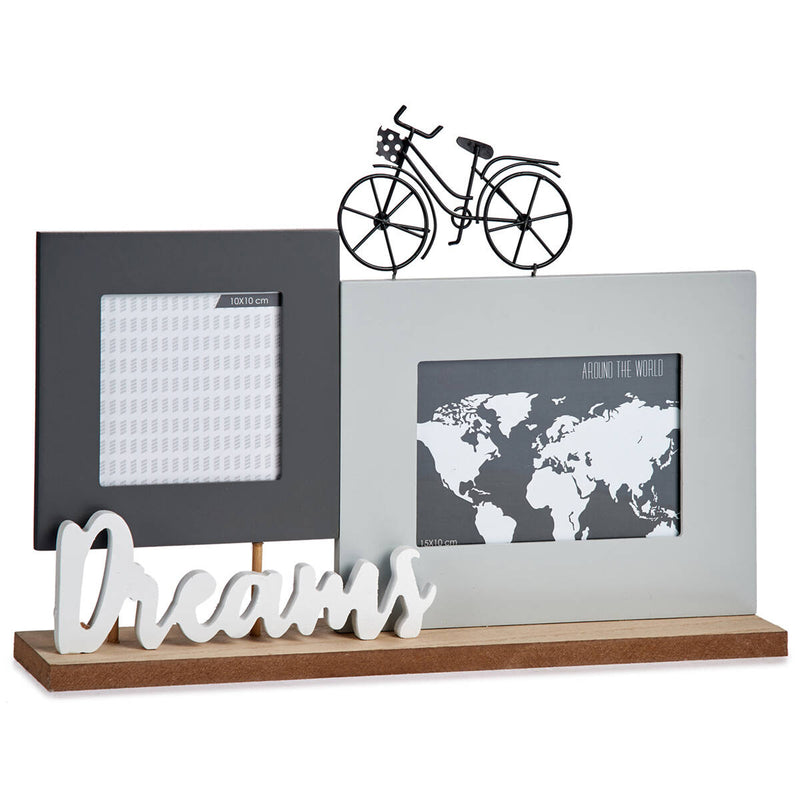 Stojąca ramka na 2 zdjęcia, ozdobny napis i rower