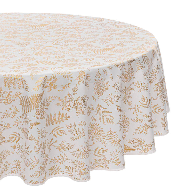 GLD WHT ROUND TABLECLOTH