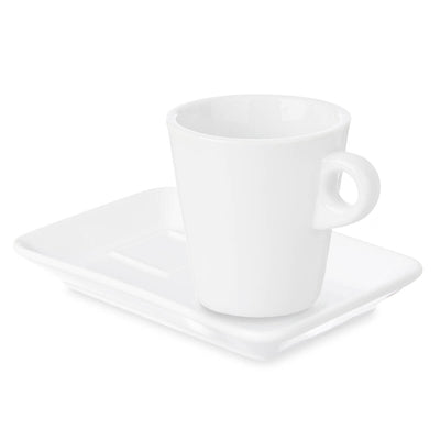 Zestaw porcelanowych filiżanek do kawy z prostokątnym spodkiem, biały, 6 sztuk, 180 ml