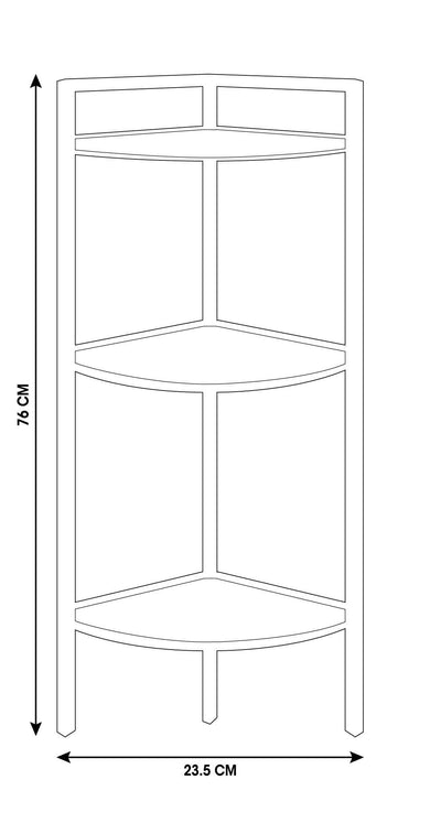 Regał narożny metalowy, 3 półki z MDF,  23,5 x 23,5 x 76 cm