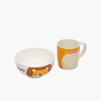 Zestaw prezentowy dla dziecka: miska i kubek z porcelany, 600 ml + 360 ml