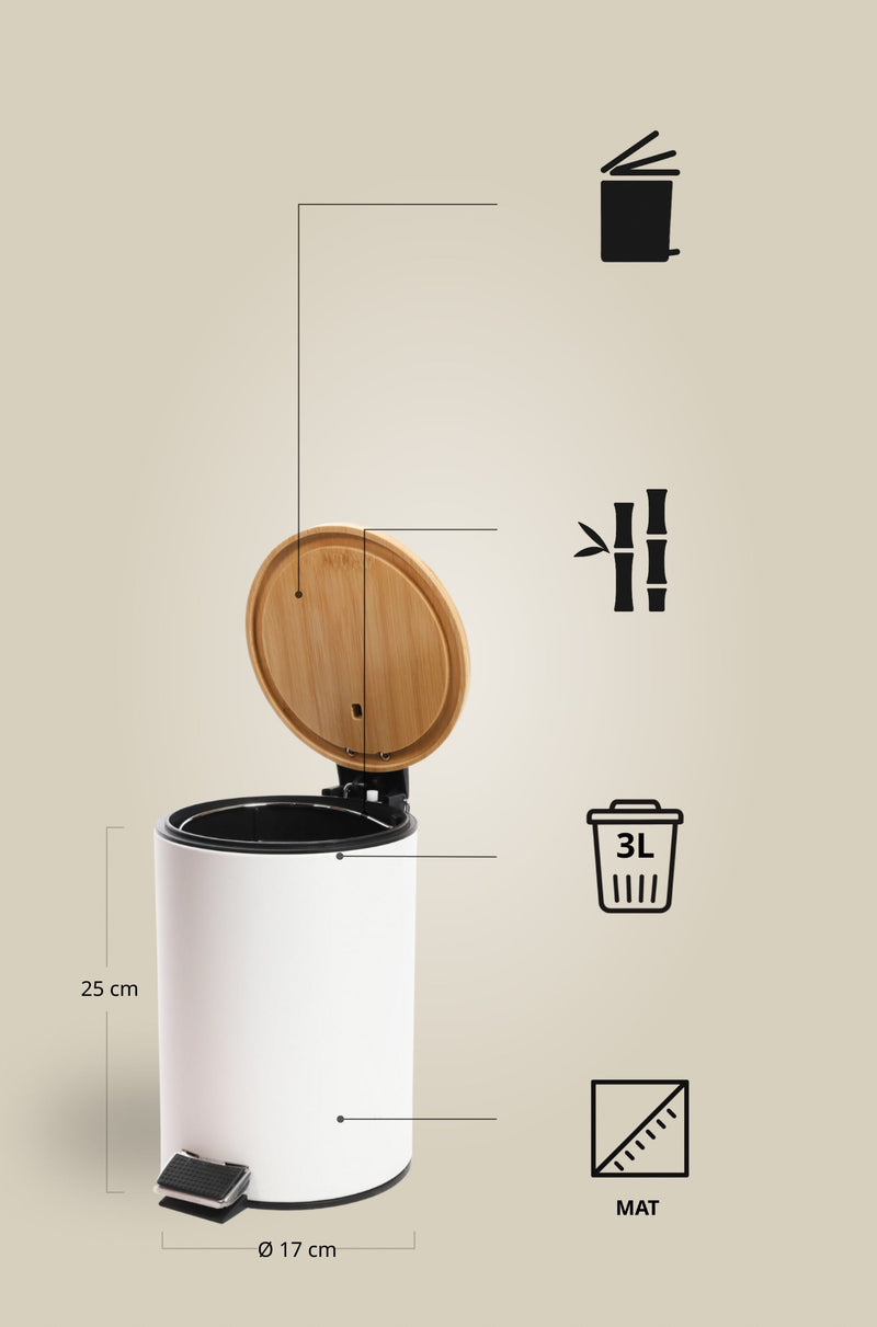 Kosz łazienkowy z bambusem ZETRU, 3 l