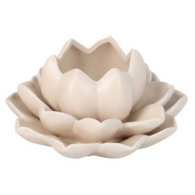 Świecznik na tealight kwiat lotosu z porcelany, 12,5 x 13 x 6,5 cm