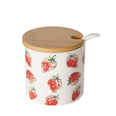 Ceramiczny pojemnik z łyżką i bambusową pokrywą, STRAWBERRY