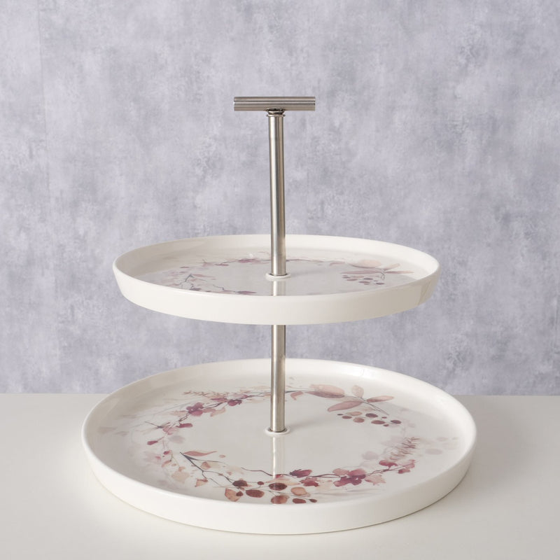 Tiered tray Bernada, H 22 cm, Stainless steel, New Bone, Floral, Multi-coloured mixed materials colour-mix