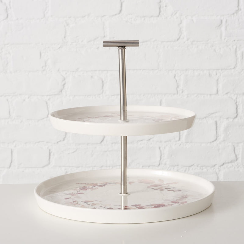 Tiered tray Bernada, H 22 cm, Stainless steel, New Bone, Floral, Multi-coloured mixed materials colour-mix