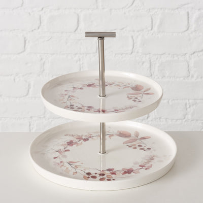 Tiered tray Bernada, H 22 cm, Stainless steel, New Bone, Floral, Multi-coloured mixed materials colour-mix