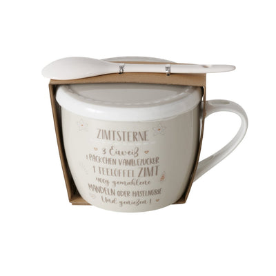 Porcelanowy kubek z pokrywką i łyżeczką, BAKERY, 600 ml