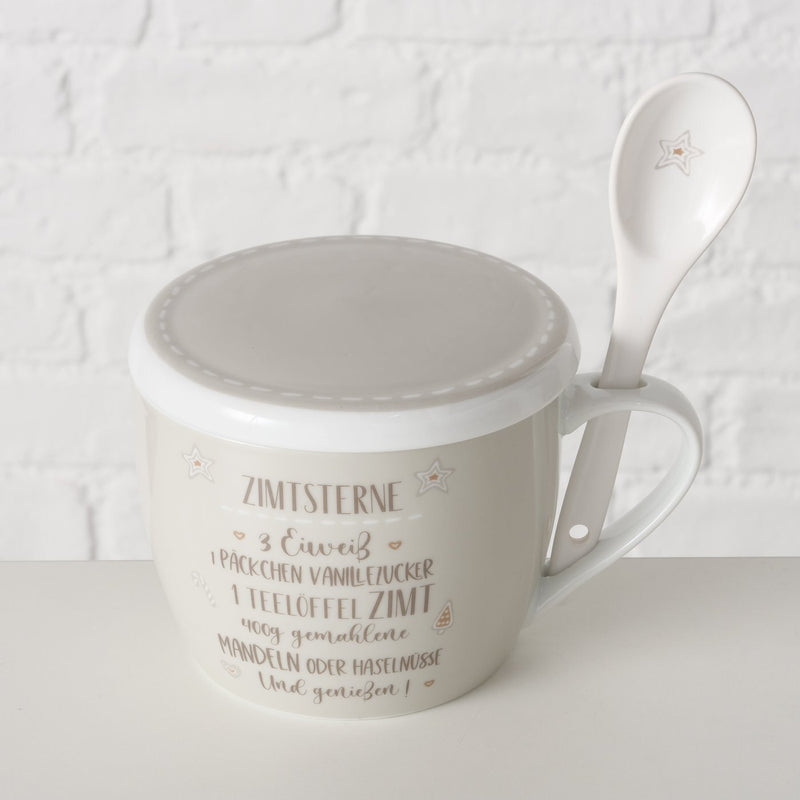 Porcelanowy kubek z pokrywką i łyżeczką, BAKERY, 600 ml