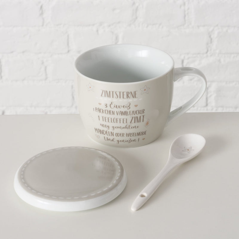 Porcelanowy kubek z pokrywką i łyżeczką, BAKERY, 600 ml