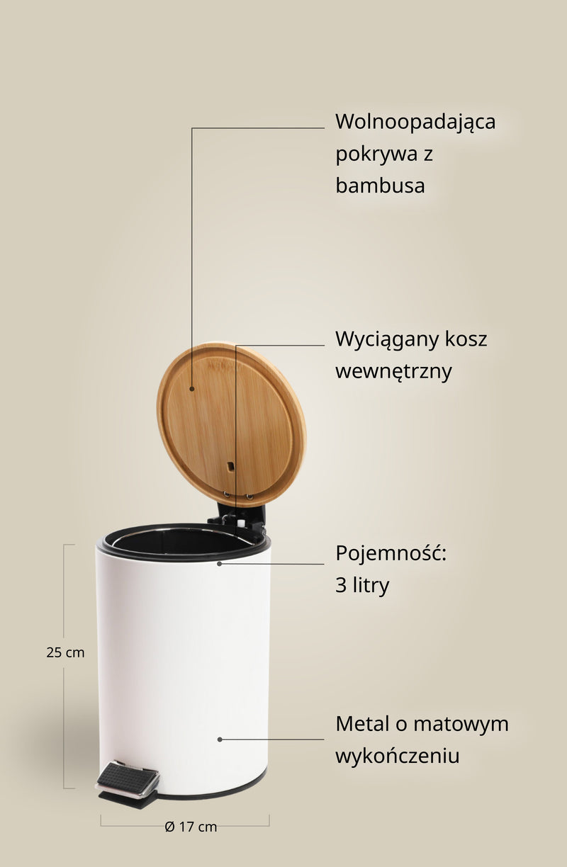 Kosz łazienkowy z bambusem ZETRU, 3 l